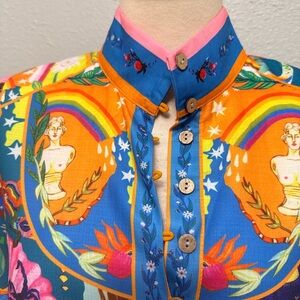 Sunday Up Celestial Tarot Zodiac Print Tiered Dress Leopard Rainbow Dress Sz L